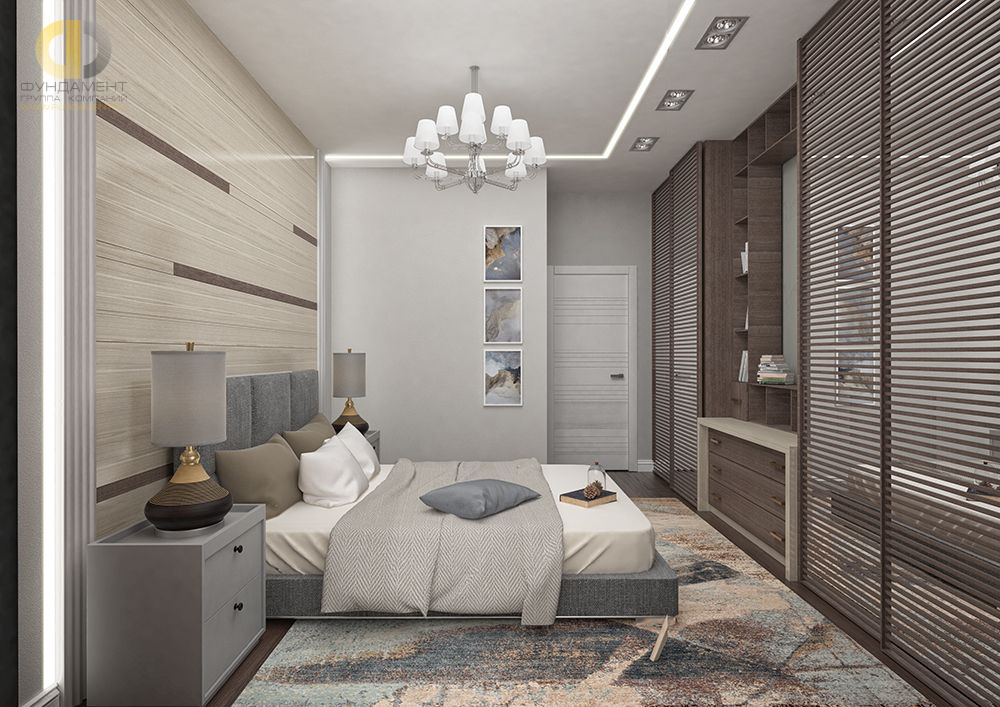 Спальня в стиле дизайна эко по адресу г. Москва, 1-й Марьиной Рощи пр-д, д. 3 корп. 1, 2018 года