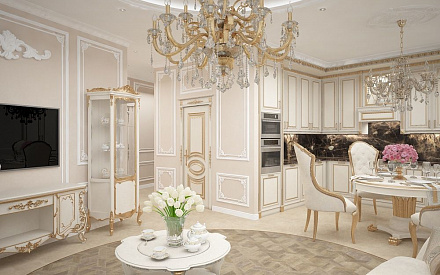 Дизайн интерьера кухни в трёхкомнатной квартире 101 кв. м в стиле классицизм 3