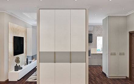 Дизайн интерьера коридора в трёхкомнатной квартире 99 кв.м в стиле современная классика