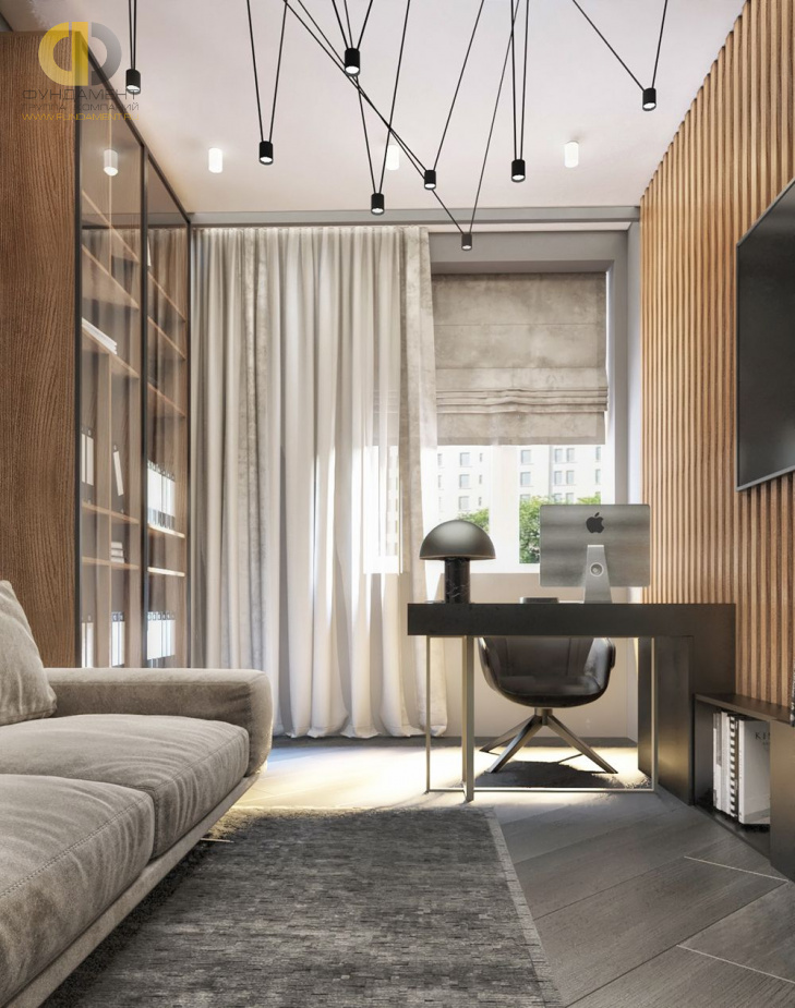 Дизайн интерьера кабинета в четырёхкомнатной квартире 131 кв. м в современном стиле 2