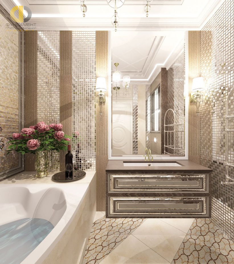 Дизайн интерьера ванной в двухуровневой квартире 118 кв.м в стиле неоклассика с элементами ар-деко 24