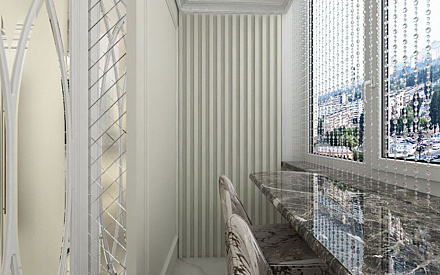 Дизайн интерьера балкона в двухуровневой квартире 118 кв.м в стиле неоклассика с элементами ар-деко 15