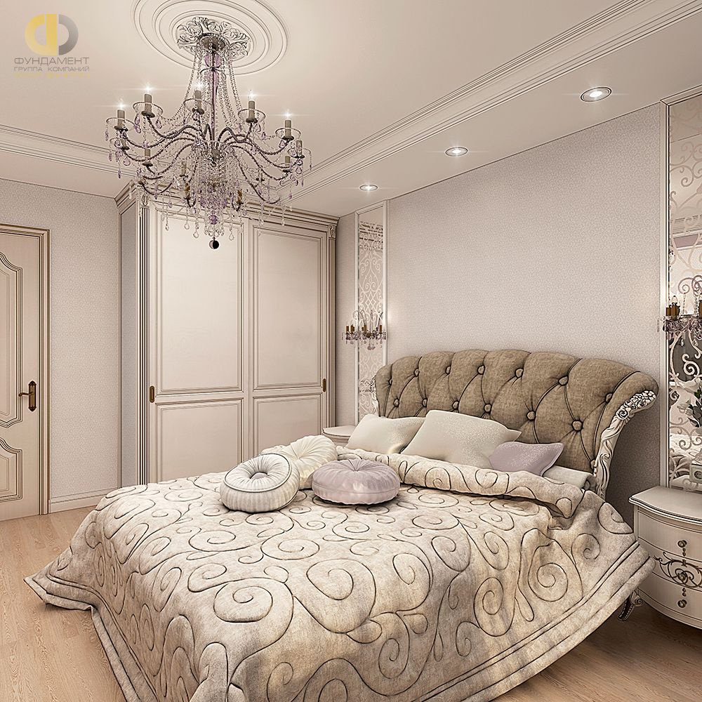 Спальня в стиле дизайна классицизм по адресу г. Московский, ул. Бианки, д. 12, к. 1, 2017 года