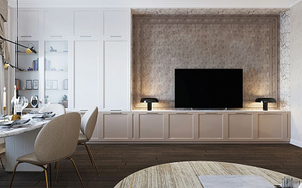 Дизайн интерьера гостиной в трёхкомнатной квартире 102 кв.м в стиле современная классика7