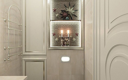 Дизайн интерьера санузла в двухуровневой квартире 118 кв.м в стиле неоклассика с элементами ар-деко 27
