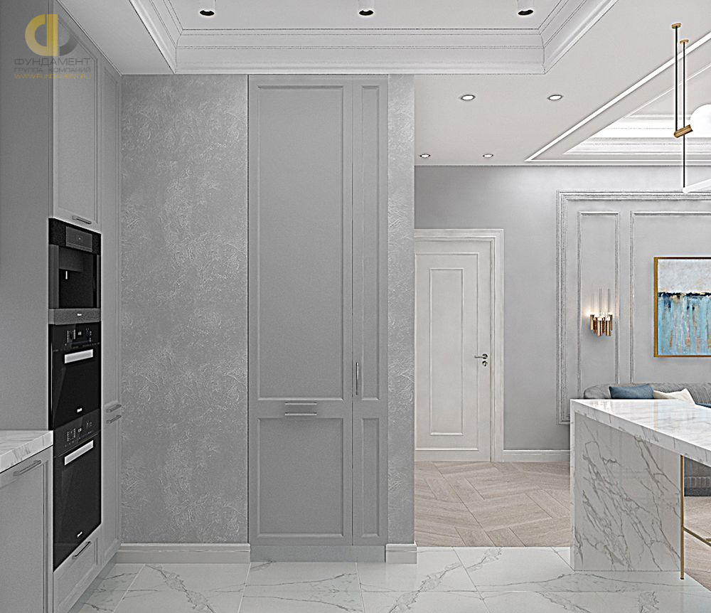 Кухня в стиле дизайна неоклассика по адресу г. Москва, ул. Вавилова, д. 4, 2019 года