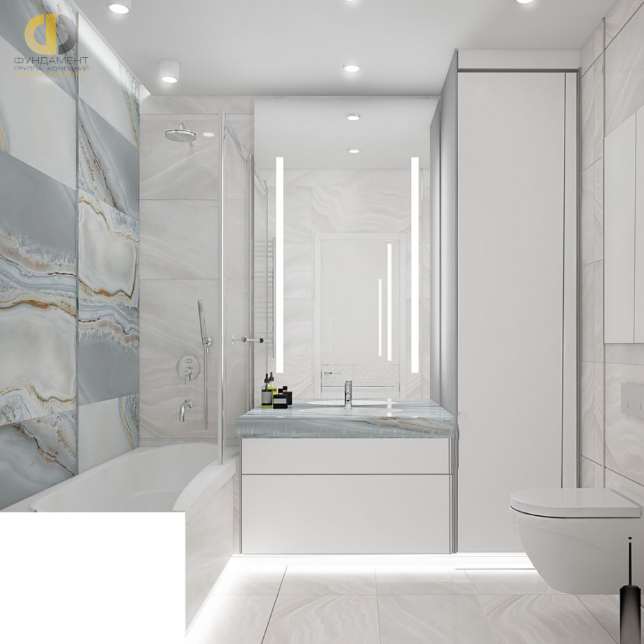 Дизайн интерьера ванной в трёхкомнатной квартире 89 кв.м в стиле ар-деко