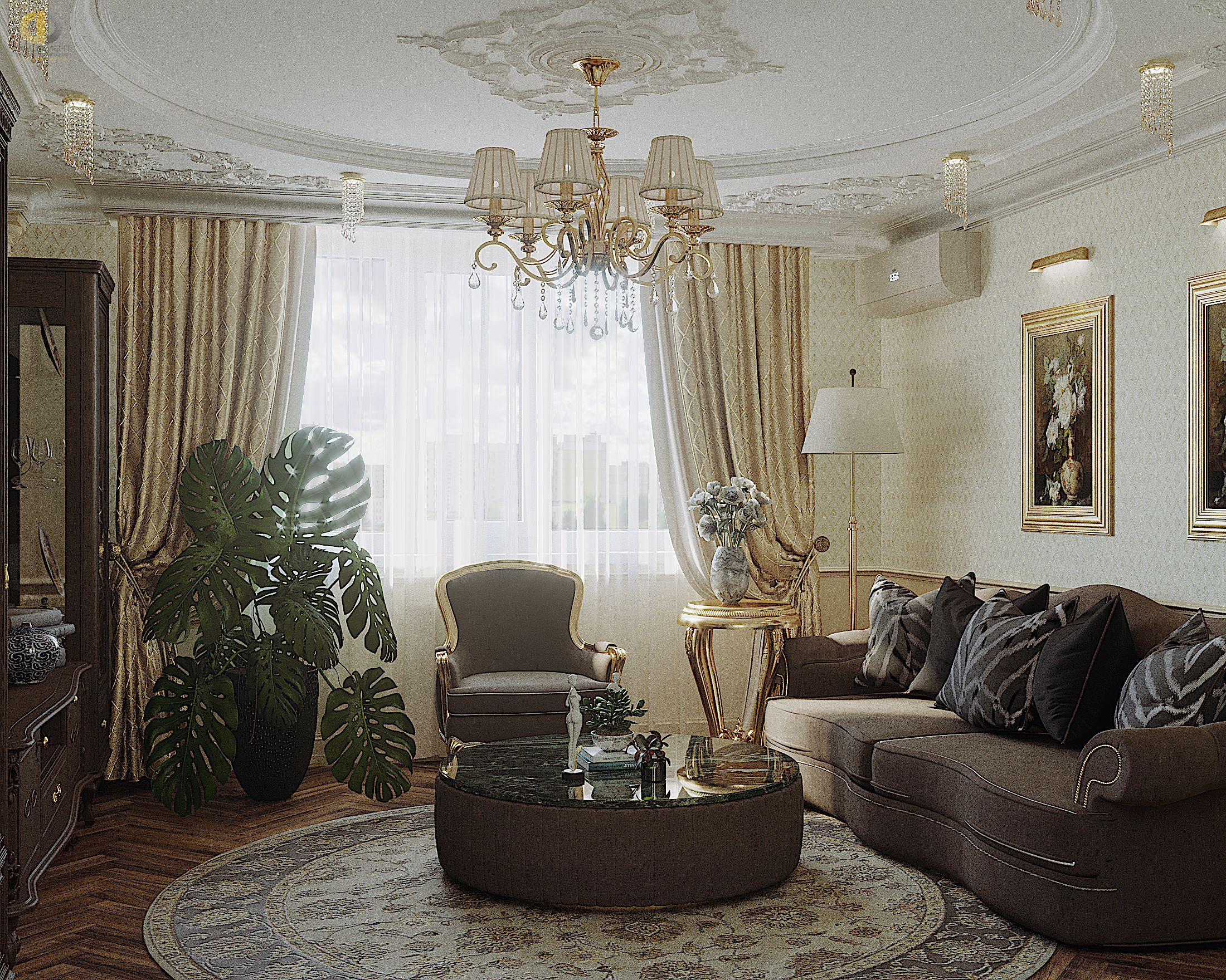 Дизайн гостиной в классическом стиле  – фото 639