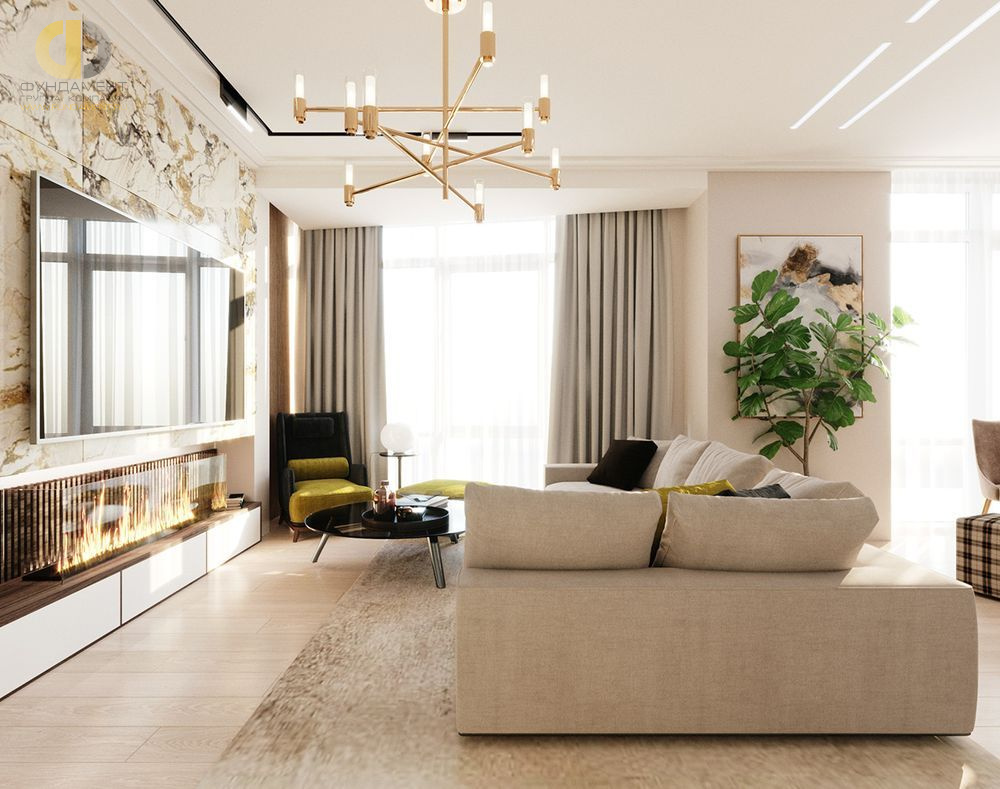Дизайн гостиной в светло-сером цвете - фото