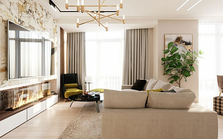 Дизайн интерьера гостиной в двухкомнатной квартире 78 кв.м в современном стиле 3