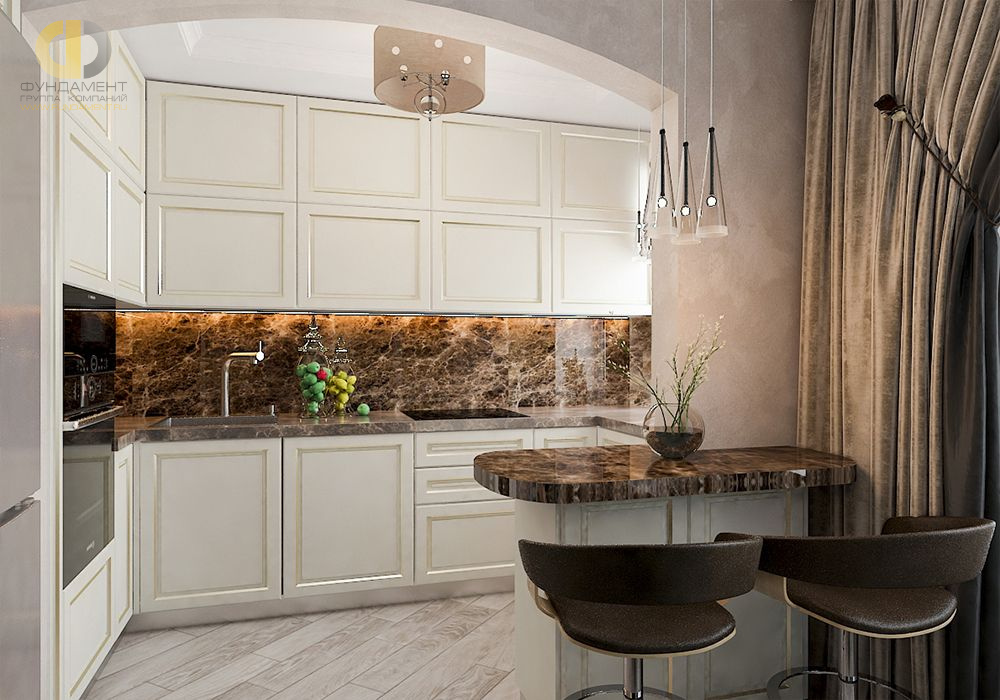 Дизайн интерьера кухни в 4-комнатной квартире 136 кв. м в стиле неоклассика 8