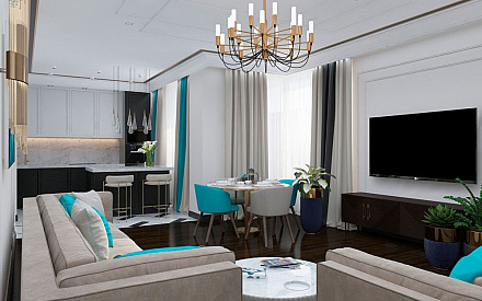 Дизайн интерьера гостиной в трёхкомнатной квартире 132 кв.м в современном стиле 12