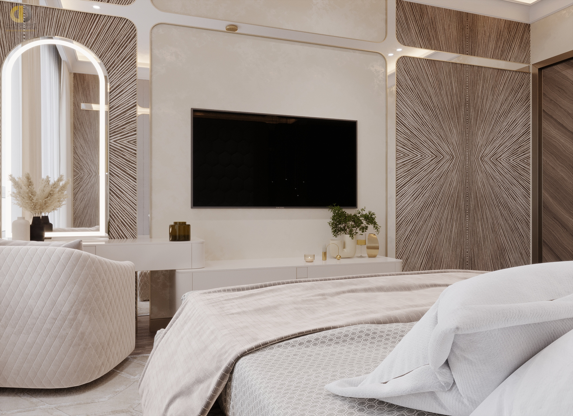 Дизайн спальни в светло-сером цвете - фото