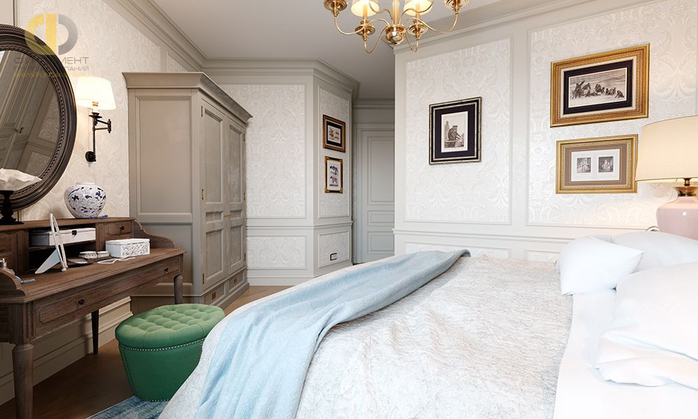 Спальня в стиле дизайна классицизм по адресу МО, Куркино, ул. Соловьиная роща, д. 9, 2018 года