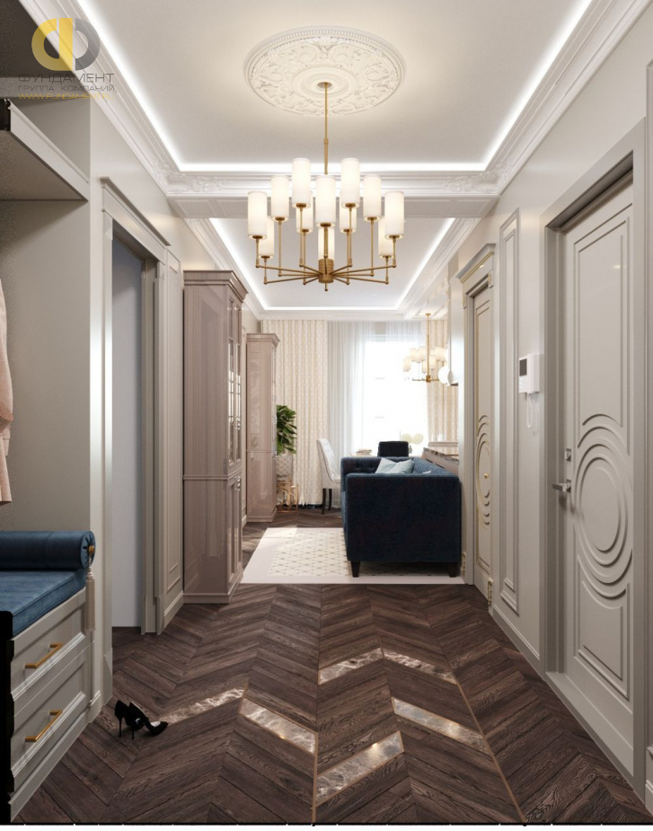 Дизайн интерьера коридора в четырёхкомнатной квартире 89 кв.м в стиле современная классика20