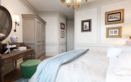 Дизайн интерьера спальни в четырехкомнатной квартире 123 кв.м в классическом стиле
