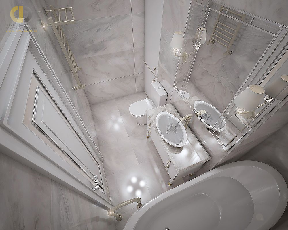 Дизайн интерьера ванной в однокомнатной квартире 45 кв.м в стиле неоклассика10