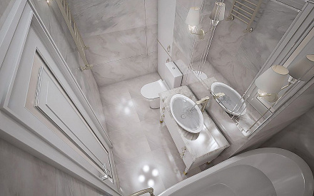 Дизайн интерьера ванной в однокомнатной квартире 45 кв.м в стиле неоклассика10