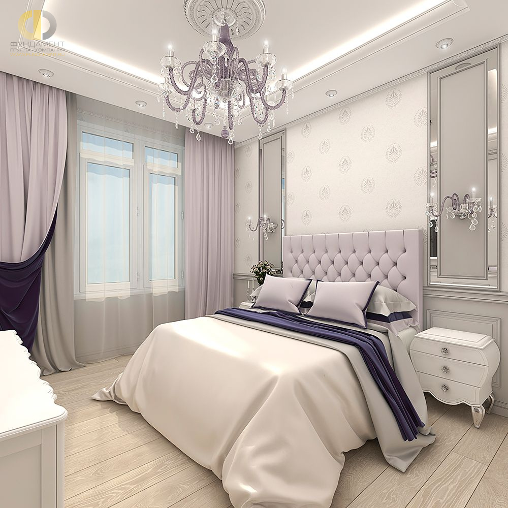 Спальня в стиле дизайна классицизм по адресу МО, г. Одинцово, ул. Сколковская, д. 3В, 2018 года