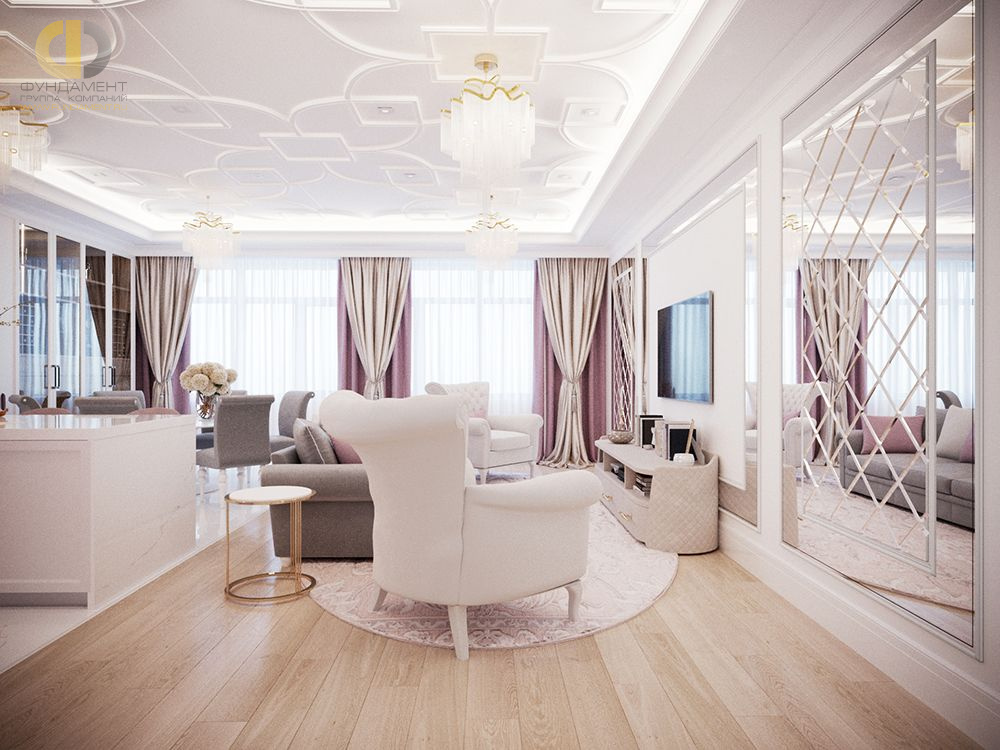 Дизайн интерьера гостиной в четырёхкомнатной квартире 101 кв.м в стиле неоклассика5