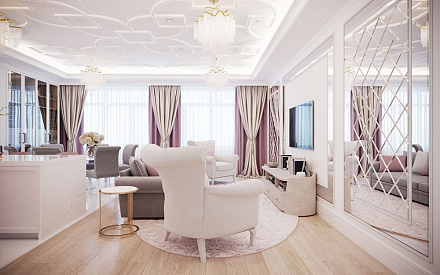 Дизайн интерьера гостиной в четырёхкомнатной квартире 101 кв.м в стиле неоклассика5