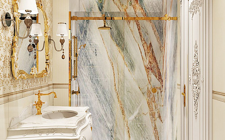 Дизайн интерьера ванной в четырёхкомнатной квартире 144 кв. м в стиле классицизм 20