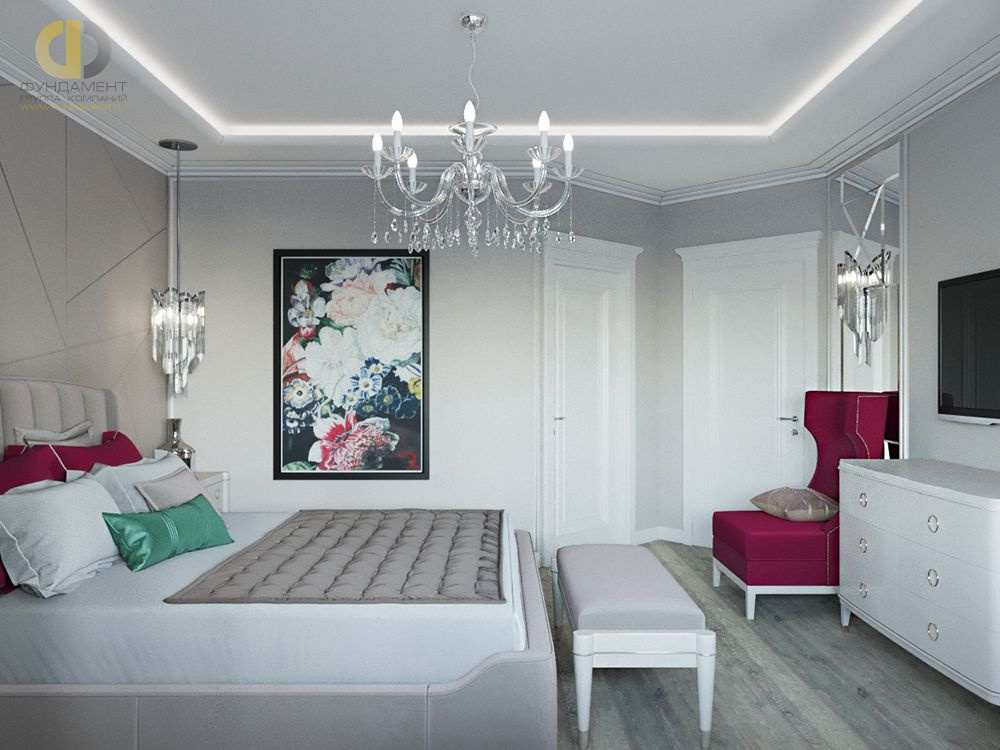 Спальня в стиле дизайна неоклассика по адресу МО, г. Люберцы, ул. Шевлякова, д. 2, 2019 года