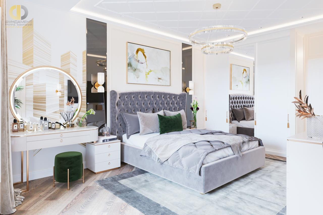 Спальня в стиле дизайна арт-деко (ар-деко) по адресу г. Москва, улица Херсонская, дом 43, 2021 года