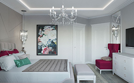 Дизайн интерьера спальни в двухкомнатной квартире 81 кв.м в стиле неоклассика с элементами ар-деко14