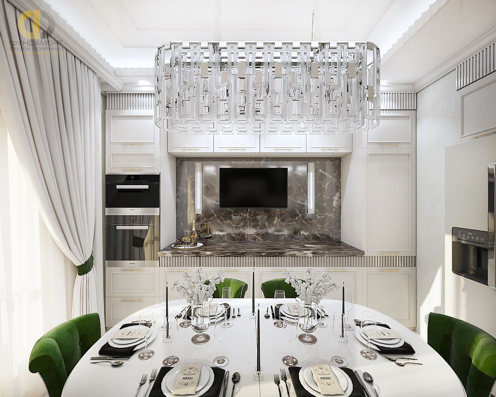 Дизайн интерьера кухни четырёхкомнатной квартире 142 кв. м в стиле неоклассика 14
