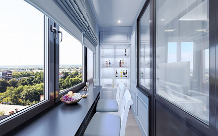 Дизайн интерьера балкона в 3-комнатной квартире 70 кв.м в стиле неоклассика