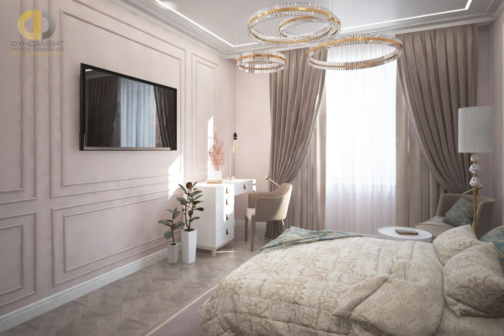 Дизайн интерьера спальни в четырёхкомнатной квартире 121 кв.м в стиле неоклассика с элементами ар-деко14