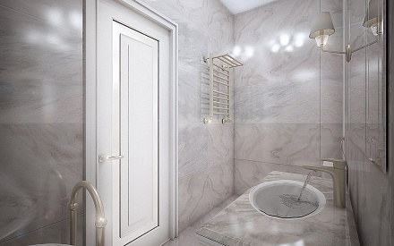 Дизайн интерьера ванной в однокомнатной квартире 45 кв.м в стиле неоклассика9