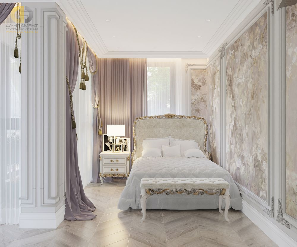 Спальня в стиле дизайна классицизм по адресу г. Москва, Ходынский бульвар, д. 22, 2019 года