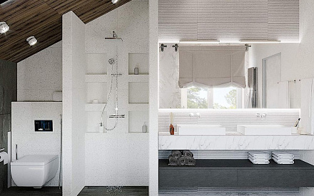 Дизайн интерьера ванной в доме 182 кв. м в современном стиле лофт и пэчворк 15