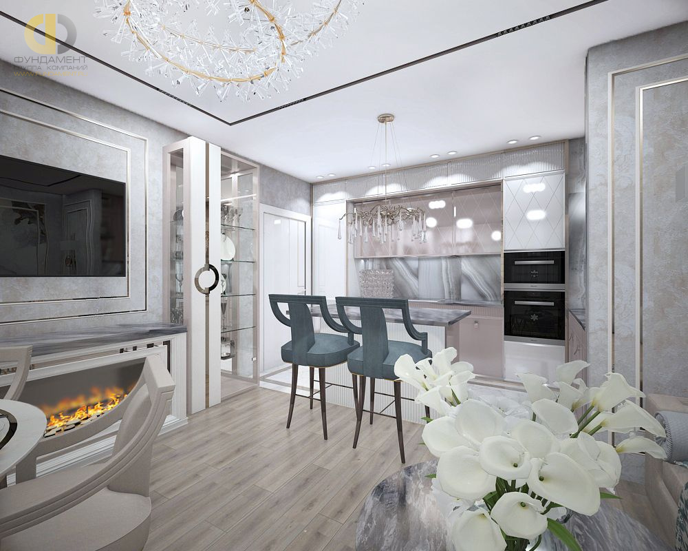 Дизайн интерьера гостиной в четырёхкомнатной квартире 121 кв.м в стиле неоклассика с элементами ар-деко7