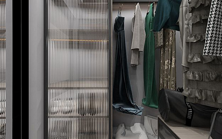 Дизайн интерьера гардероба в трёхкомнатной квартире 101 кв. м в современном стиле 22