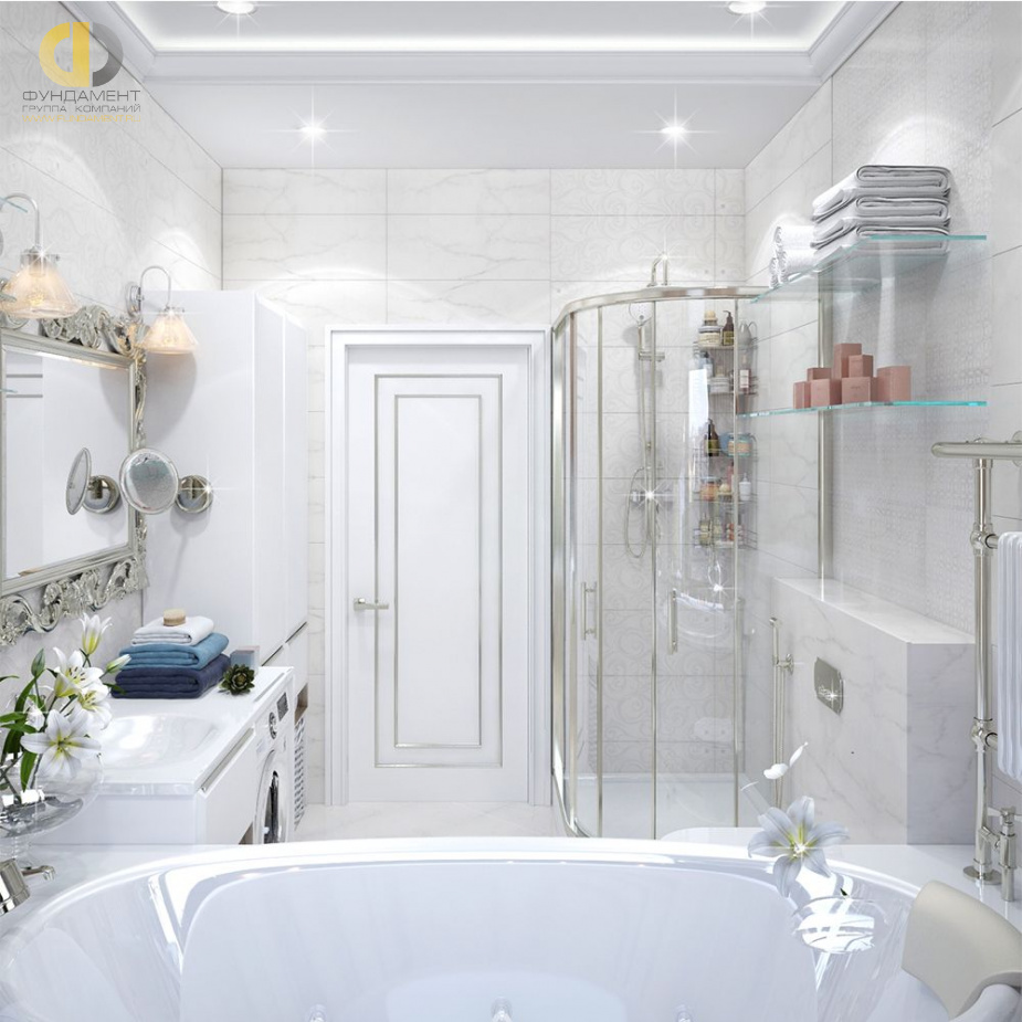 Дизайн интерьера ванной в трёхкомнатной квартире 74 кв.м в современном стиле с элементами ар-деко16