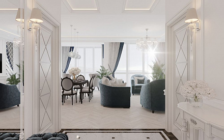 Дизайн интерьера гостиной в 6-комнатной квартире 196 кв. м в стиле классика и прованс 2