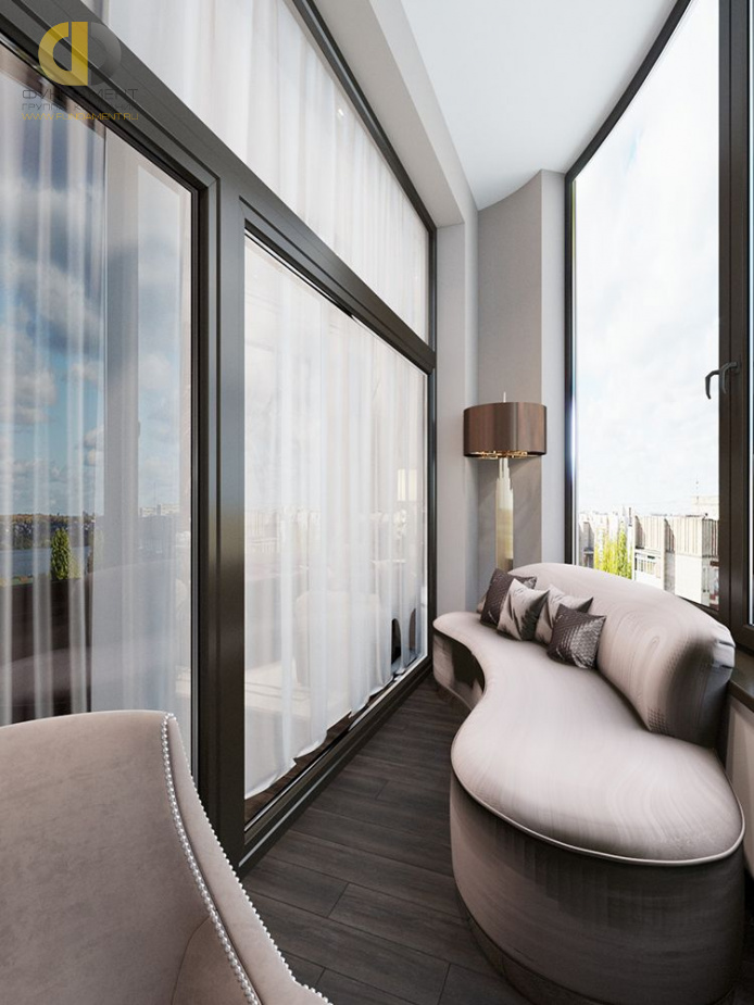 Дизайн интерьера балкона в 3-комнатной квартире 92 кв. м в стиле эклектика 26