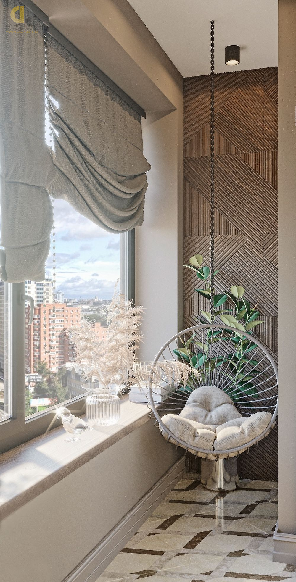 Дизайн балкона в шоколадном цвете - фото