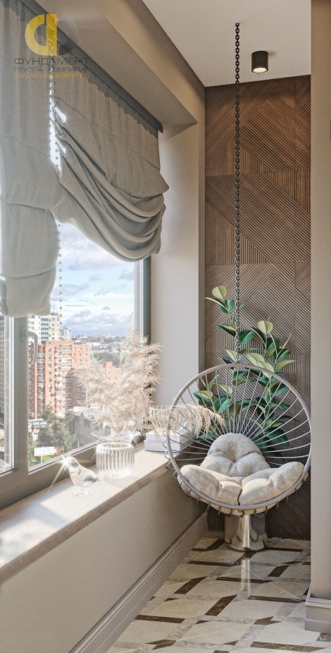 Дизайн интерьера балкона в четырёхкомнатной квартире 87 кв.м в современном стиле 16