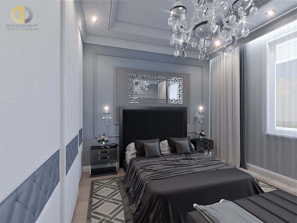 Спальня в стиле дизайна неоклассика по адресу г. Москва, ул. Краснобогатырская, д. 90, 2018 года