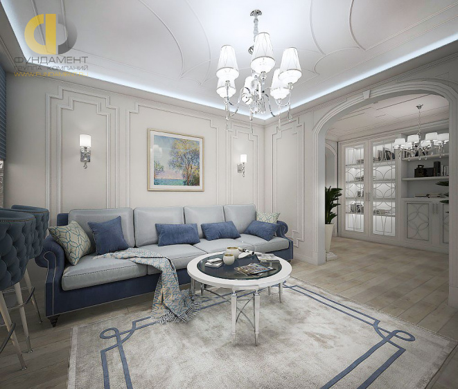 Дизайн интерьера гостиной в четырёхкомнатной квартире 127 кв.м в стиле неоклассика9