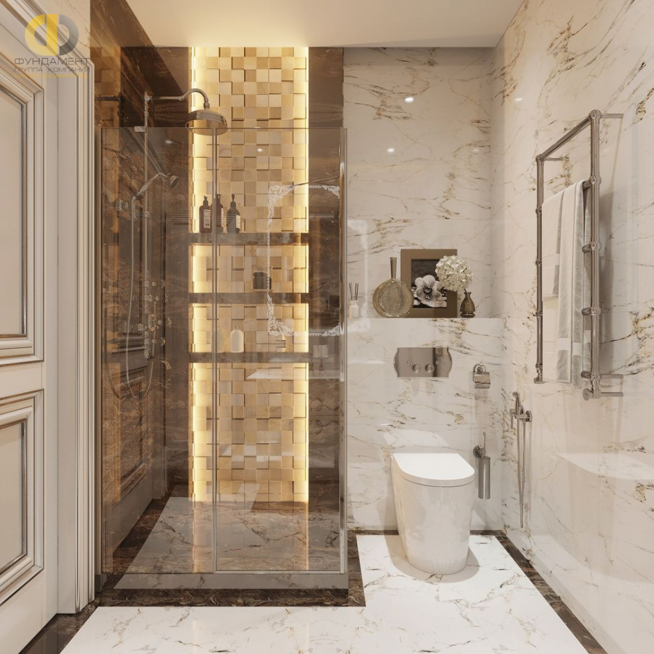 Дизайн интерьера ванной в четырёхкомнатной квартире 132 кв.м в классическом стиле1
