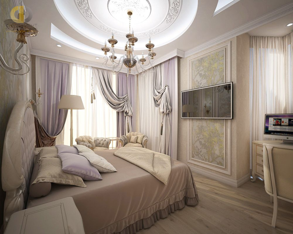 Спальня в стиле дизайна классицизм по адресу г. Москва, Адмирала Макарова, д. 6Б, корп. 2, 2019 года