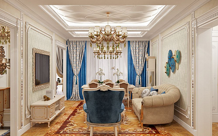 Дизайн интерьера гостиной в четырёхкомнатной квартире 144 кв. м в стиле классицизм 39