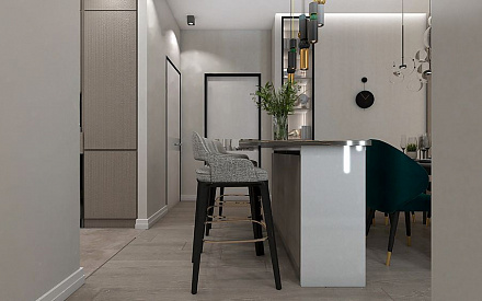 Дизайн интерьера кухни в трёхкомнатной квартире 101 кв. м в современном стиле 4