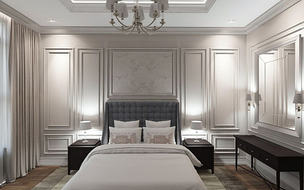 Дизайн интерьера спальни в четырёхкомнатной квартире 165 кв.м в классическом стиле с элементами лофт11