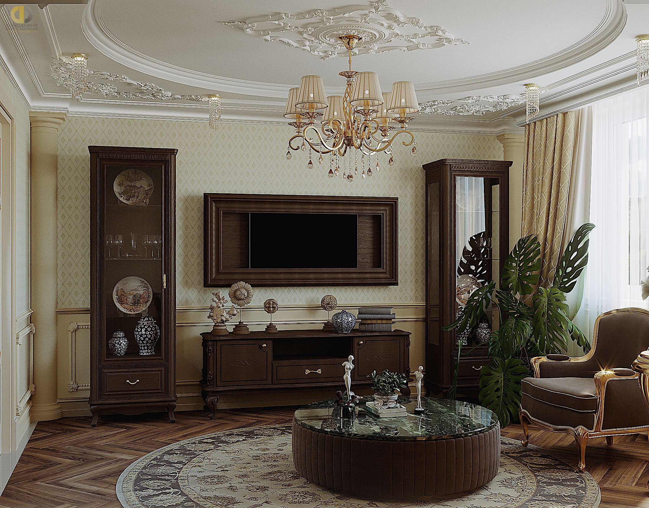 Дизайн гостиной в классическом стиле  – фото 638